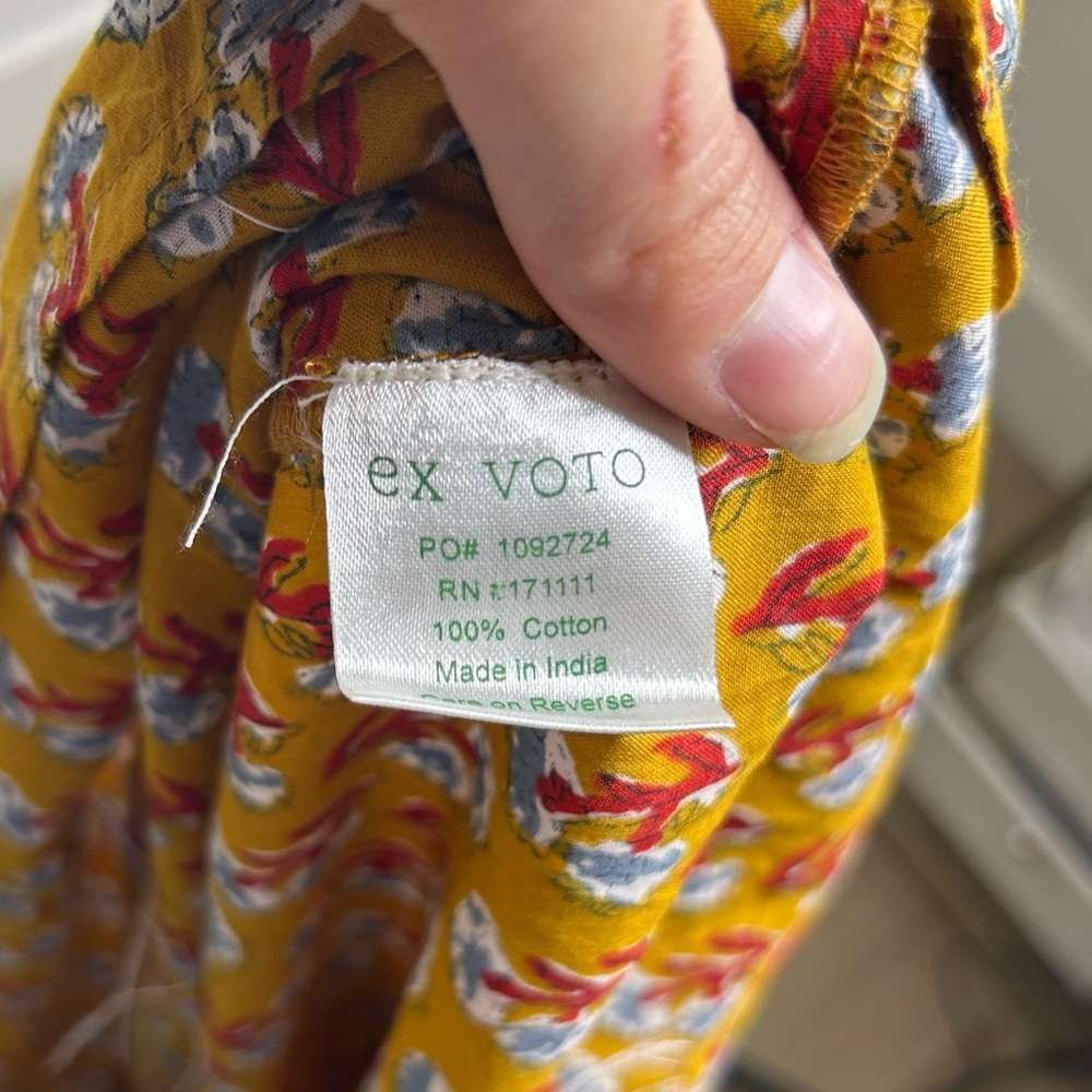 NWT Ex - Voto 100% Cotton Block Print Bohemian Iris Sundress Maxi Flowy - Picture 13 of 15